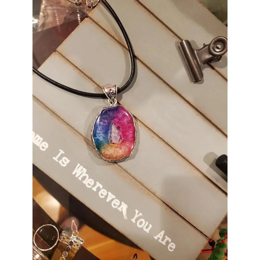 925 large solar rainbow quartz necklace - Picture 12 of 12